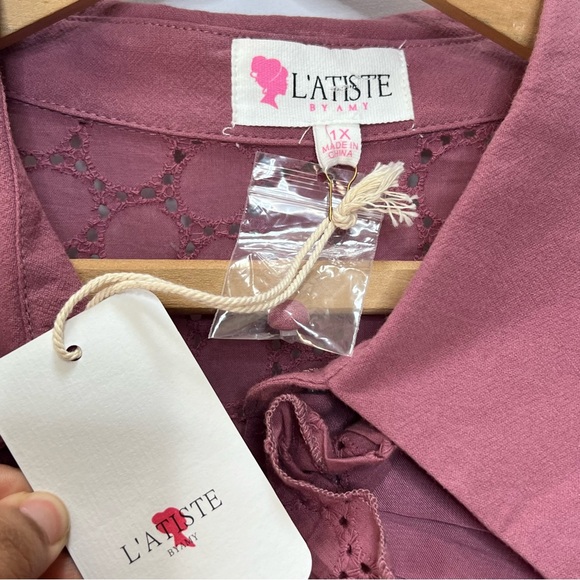 L'ATISTE LONG SLEEVE BUTTON UP COLLAR RUFFLE TIERED MINI DRESS SIZE 1X - Picture 12 of 13